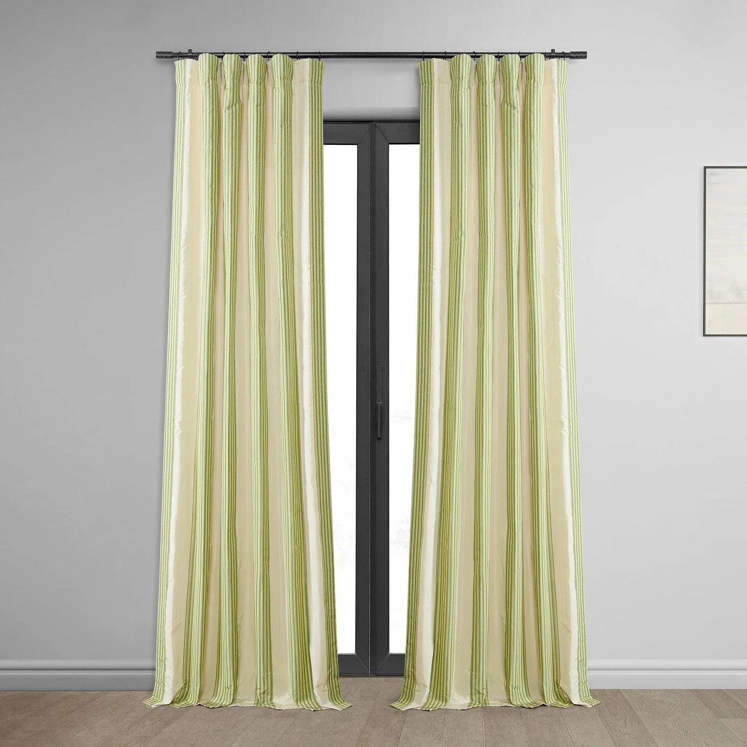 Aamani Green Yellow Striped Silk Room Darkening Curtain
