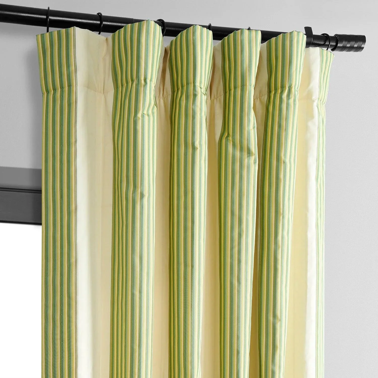 Aamani Green Yellow Striped Silk Room Darkening Curtain - Image 2