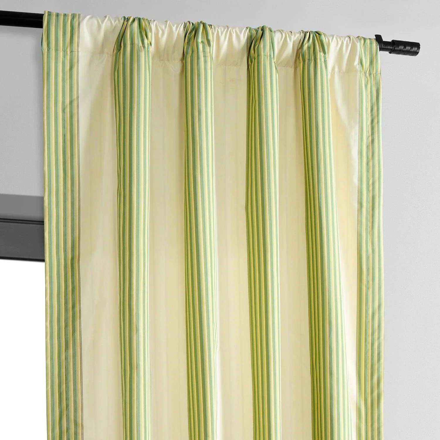 Aamani Green Yellow Striped Silk Room Darkening Curtain - Image 3