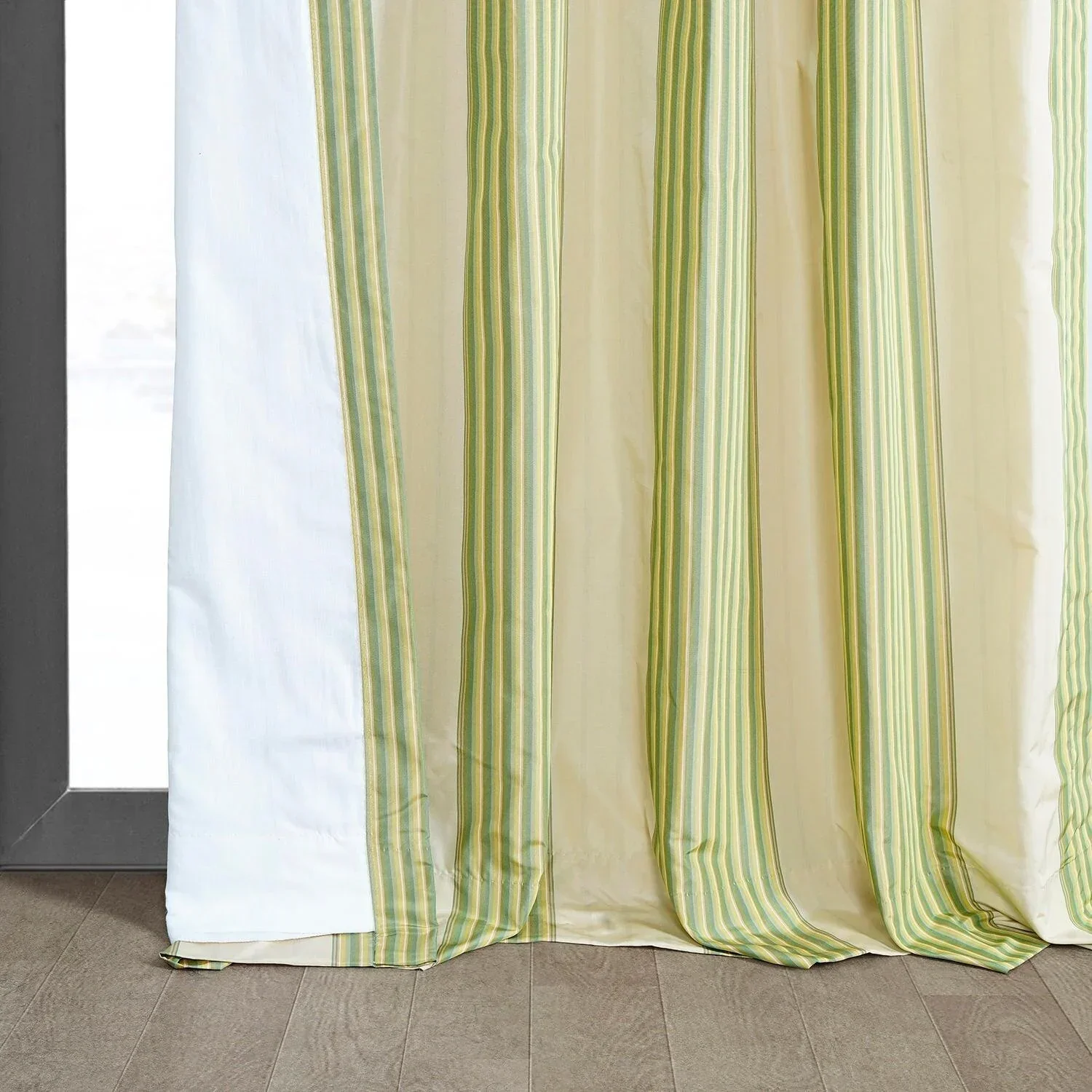 Aamani Green Yellow Striped Silk Room Darkening Curtain - Image 4