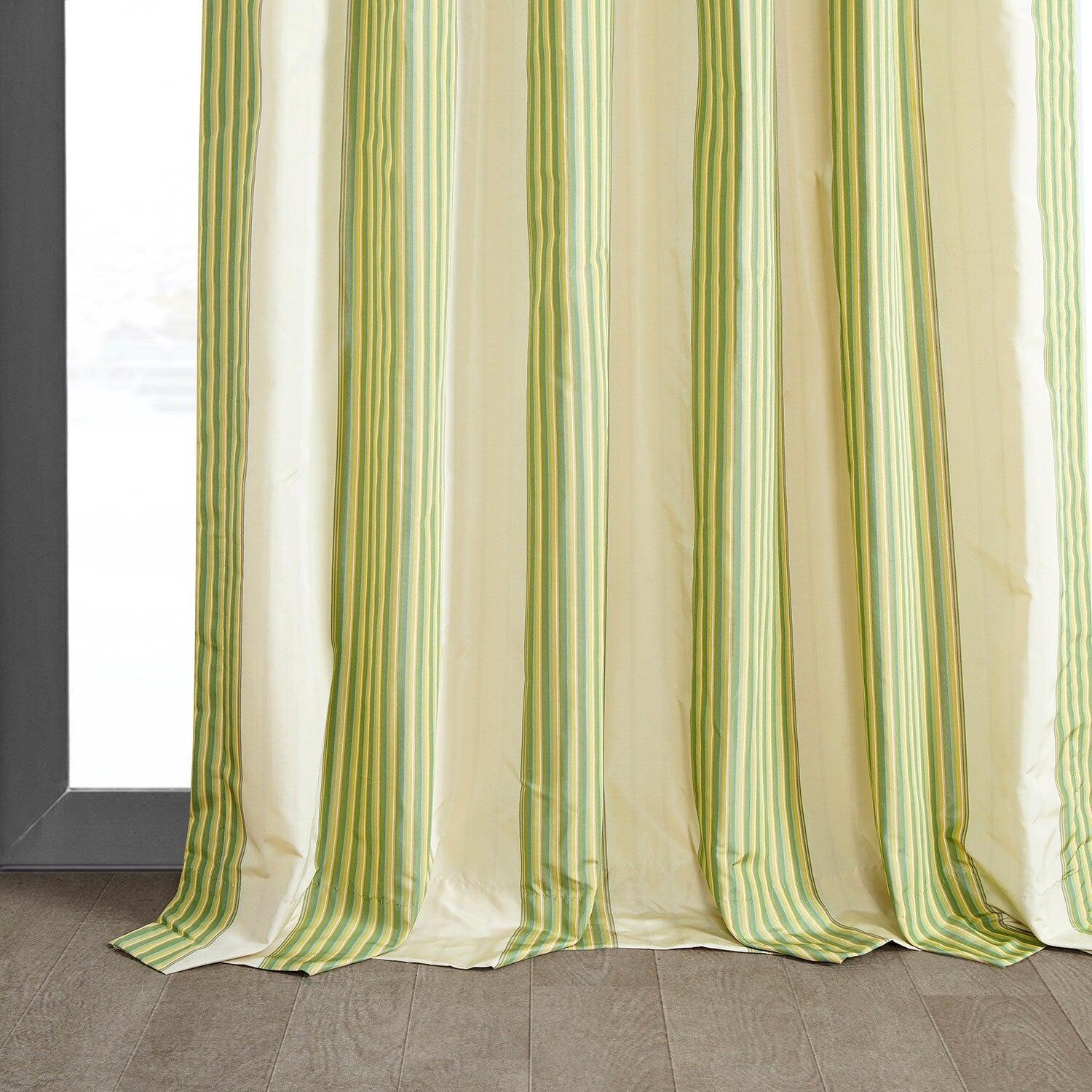 Aamani Green Yellow Striped Silk Room Darkening Curtain - Image 5