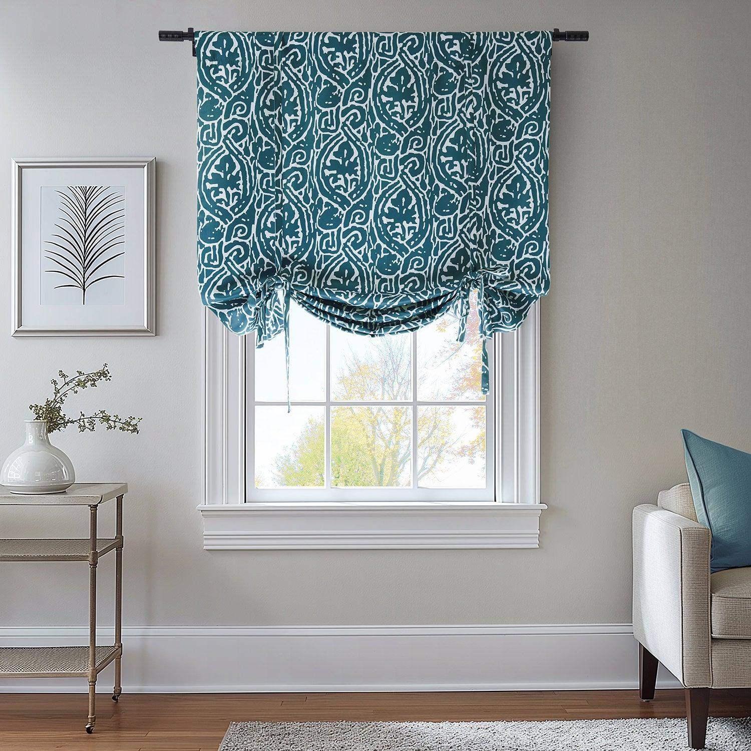 Abstract Teal Room Darkening Tie-Up Window Shade