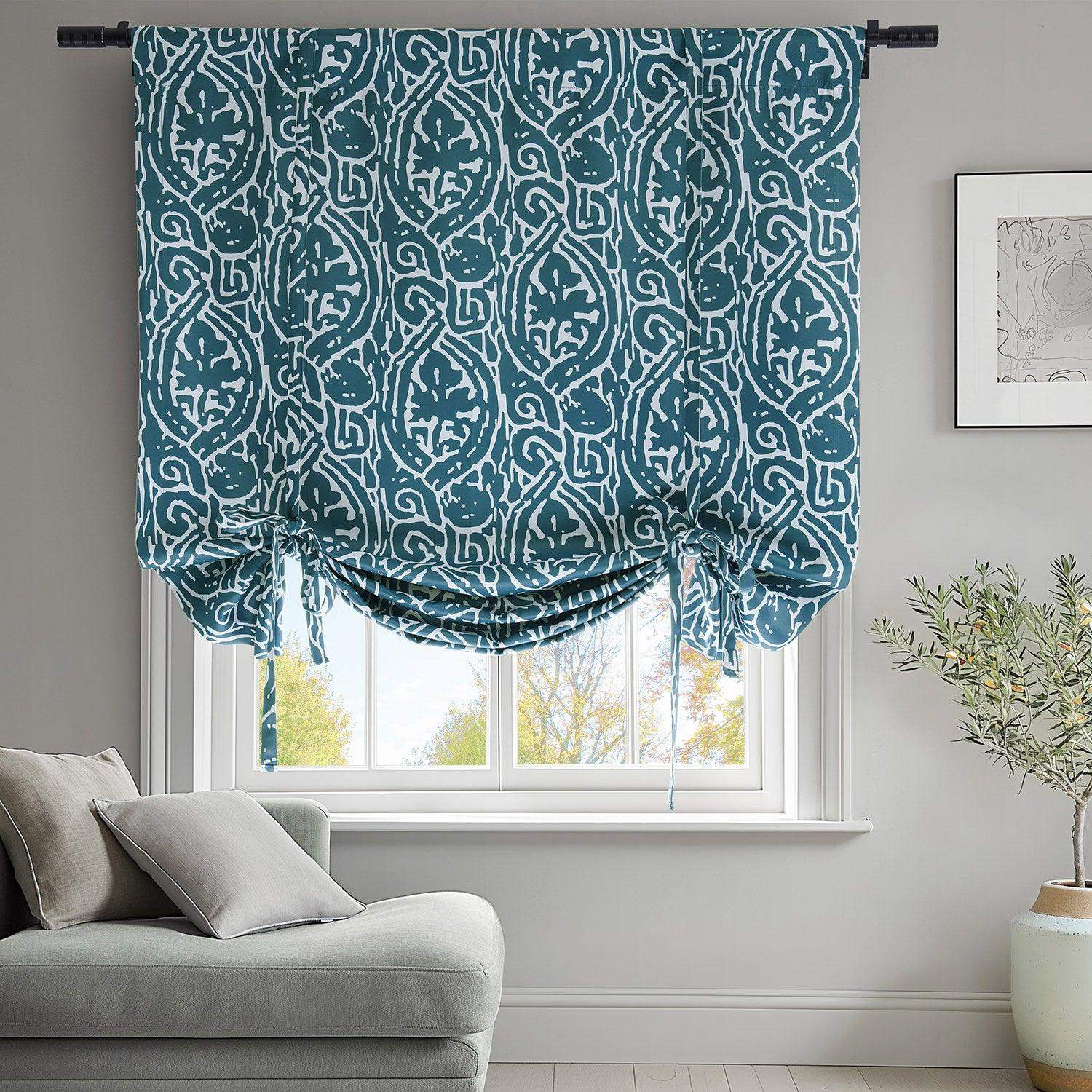 Abstract Teal Room Darkening Tie-Up Window Shade - Image 2