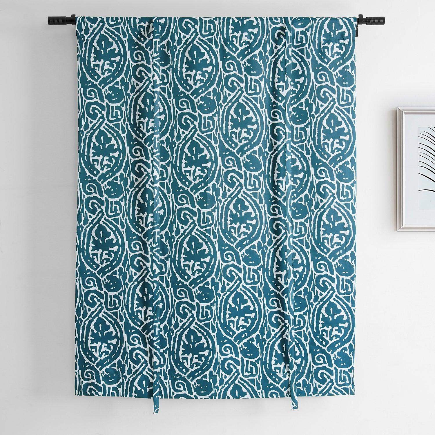 Abstract Teal Room Darkening Tie-Up Window Shade - Image 3