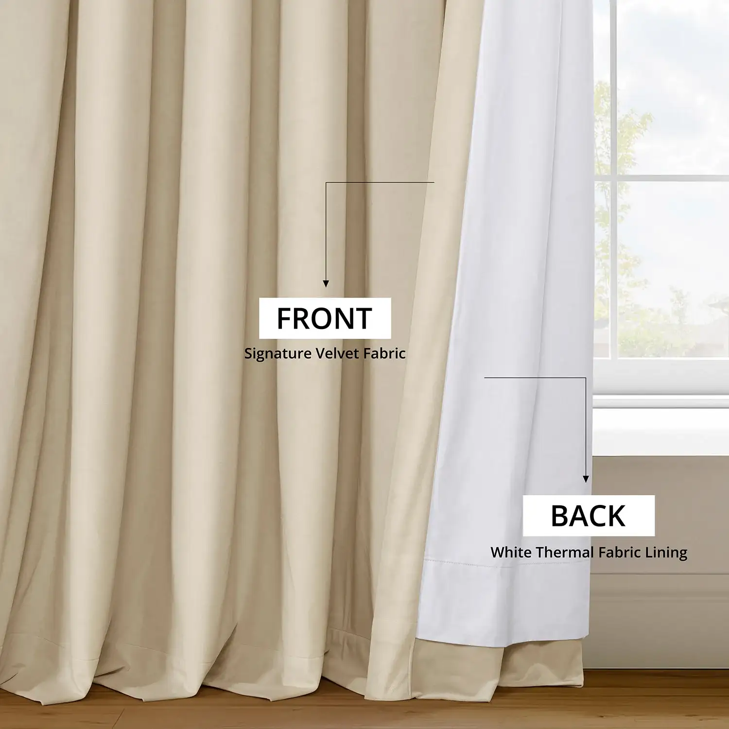 Alabaster Beige Signature Velvet Blackout Curtain - Image 6