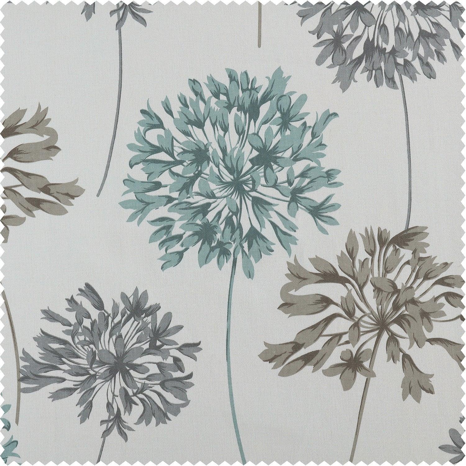 Allium Blue Grey Floral Printed Cotton Custom Curtain - Image 2