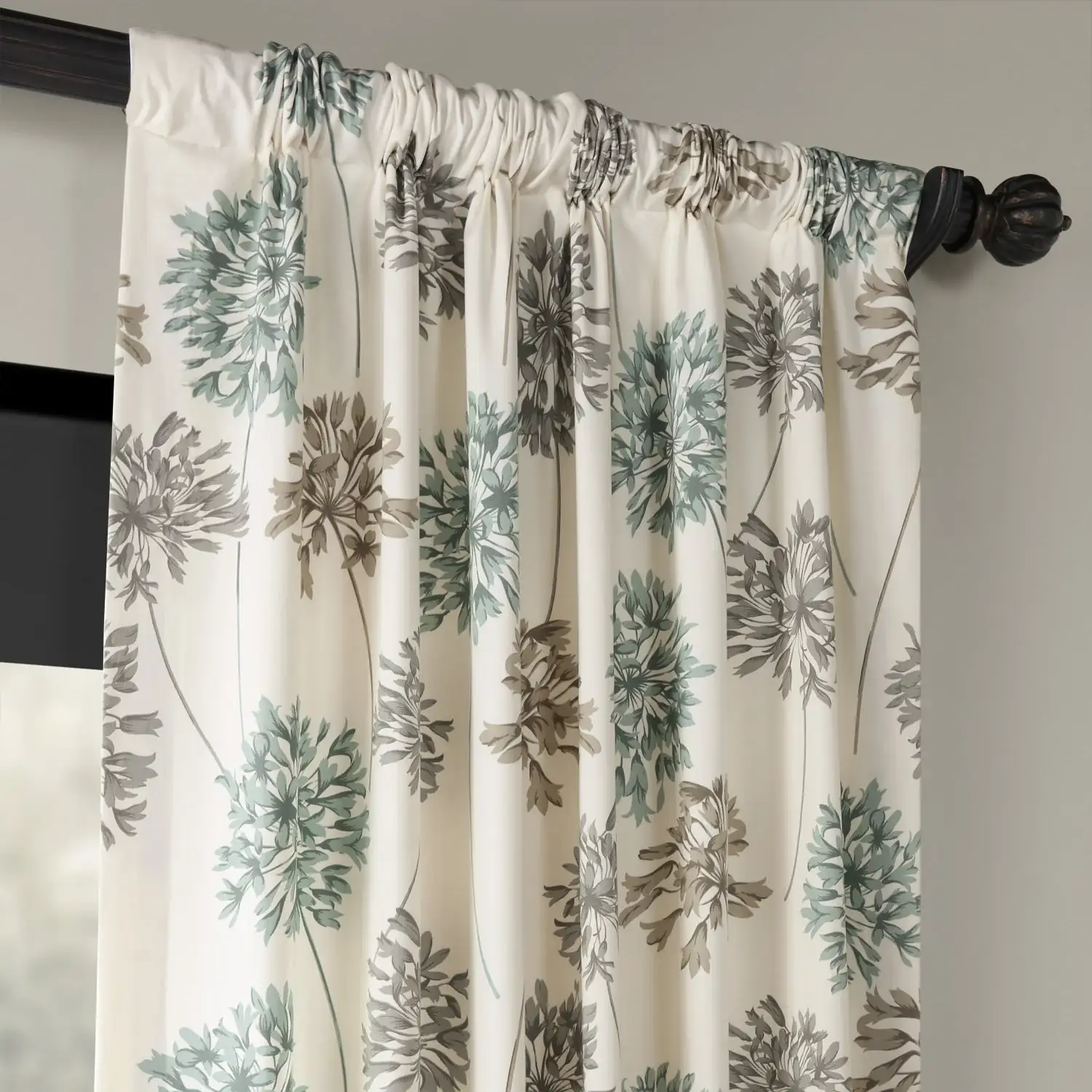 Allium Blue Grey Floral Printed Cotton Custom Curtain - Image 4