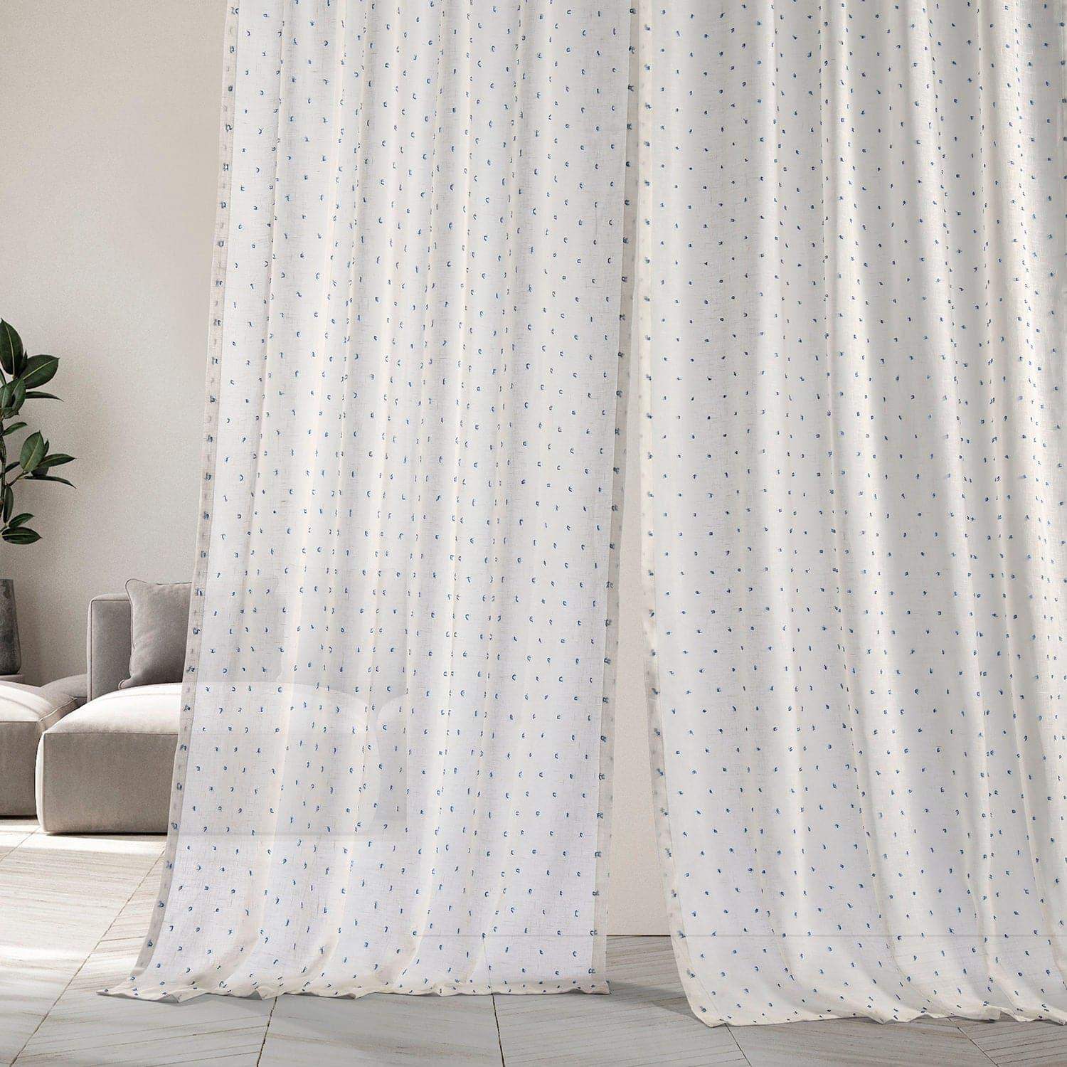 Altair Blue Geometric Patterned Faux Linen Sheer Curtain - Image 5