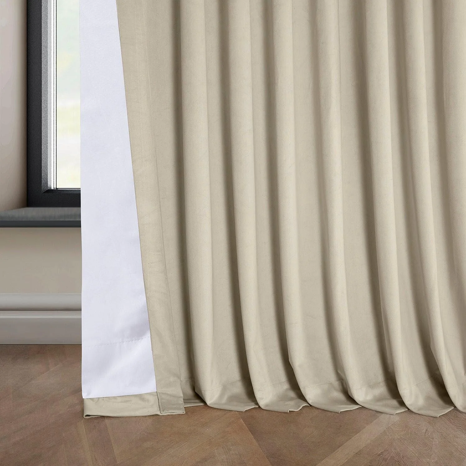 Angora Beige Extra Wide Signature Plush Velvet Hotel Blackout Curtain - Image 5