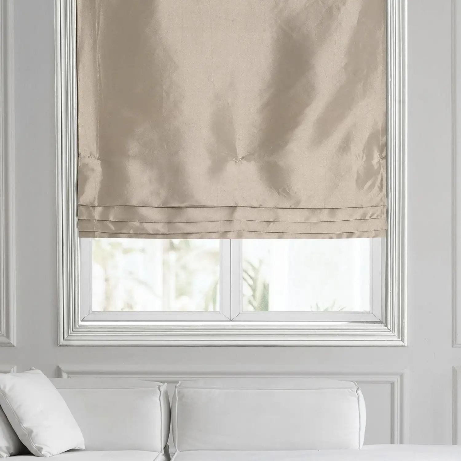 Antique Beige Solid Faux Silk Taffeta Roman Shade