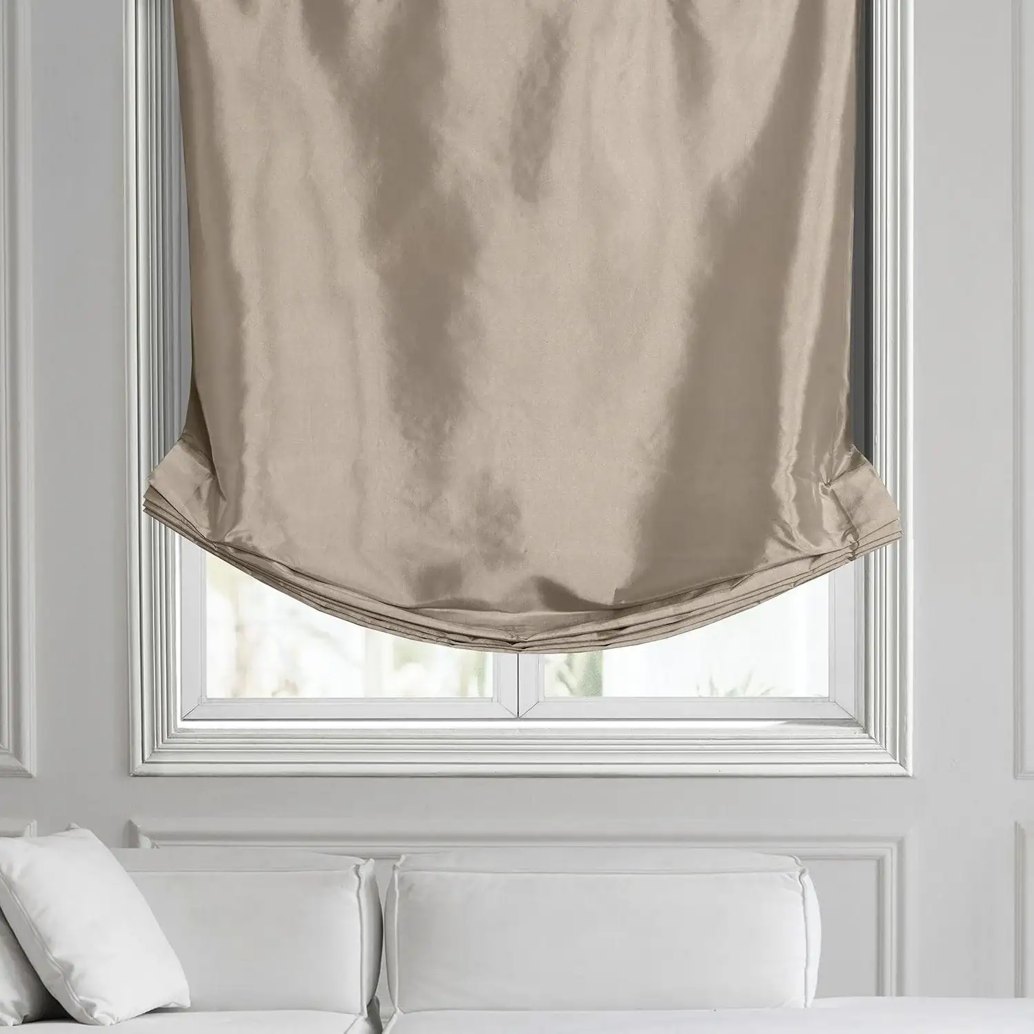 Antique Beige Solid Faux Silk Taffeta Roman Shade - Image 2