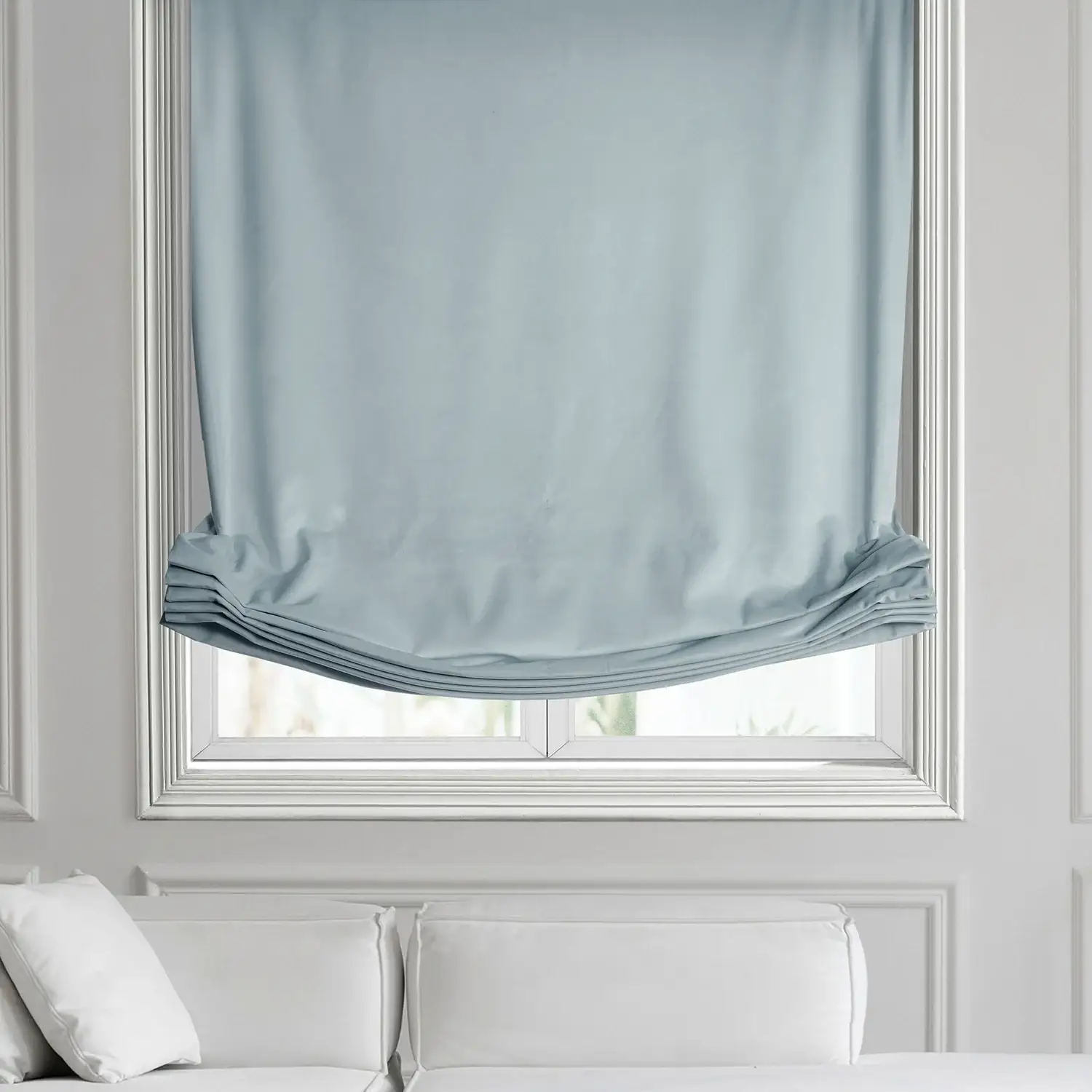 Aquarius Blue Heritage Plush Velvet Roman Shade - Image 2