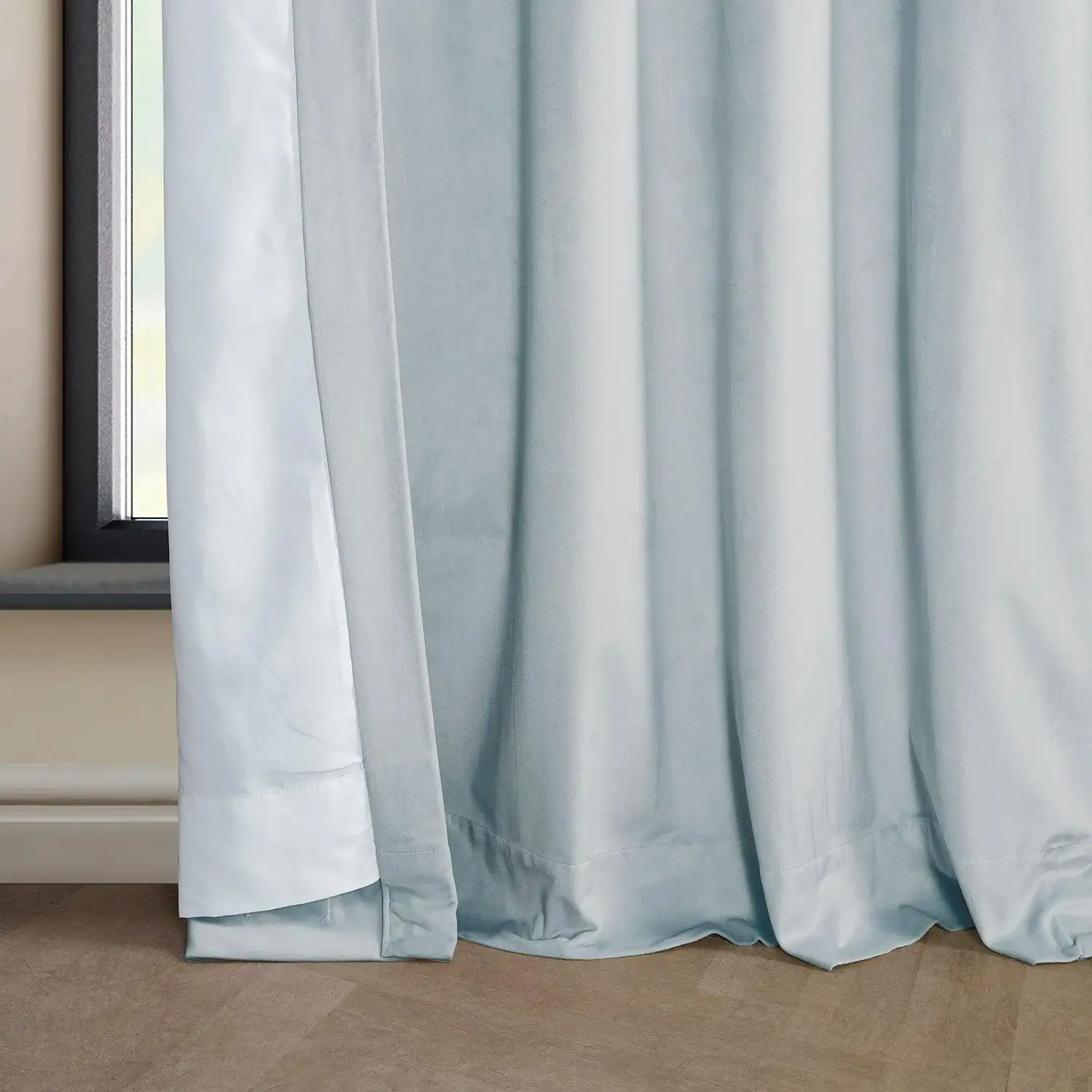 Aquarius Blue Heritage Plush Velvet Room Darkening Curtain - Image 5