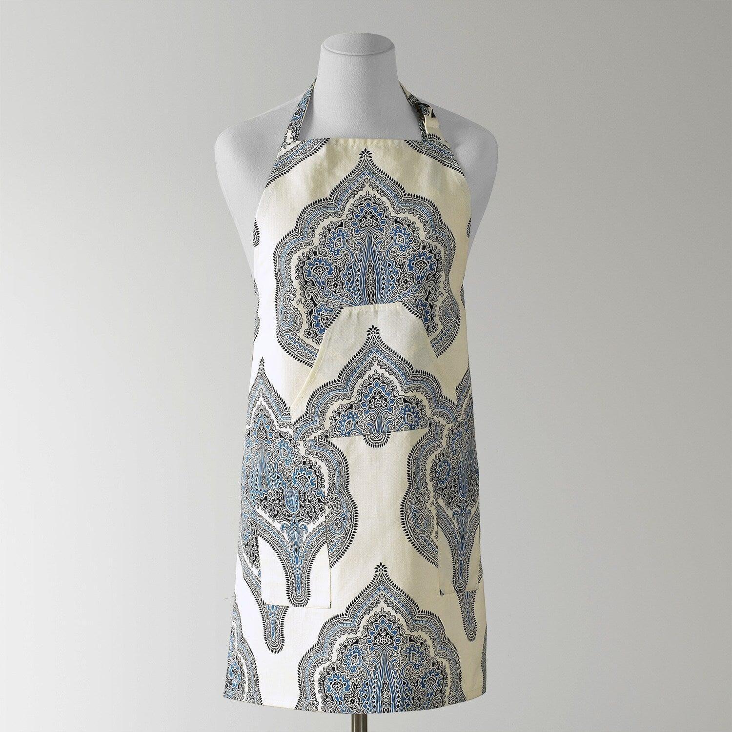 Arabesque Blue Emblem Printed Cotton Apron