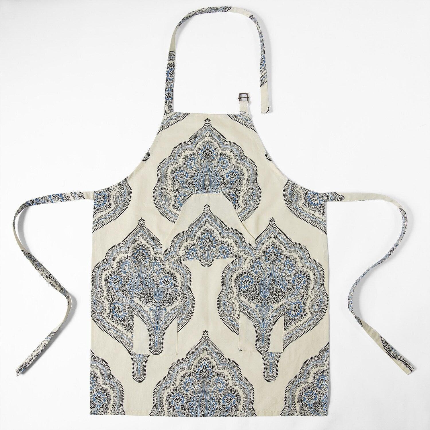 Arabesque Blue Emblem Printed Cotton Apron - Image 4