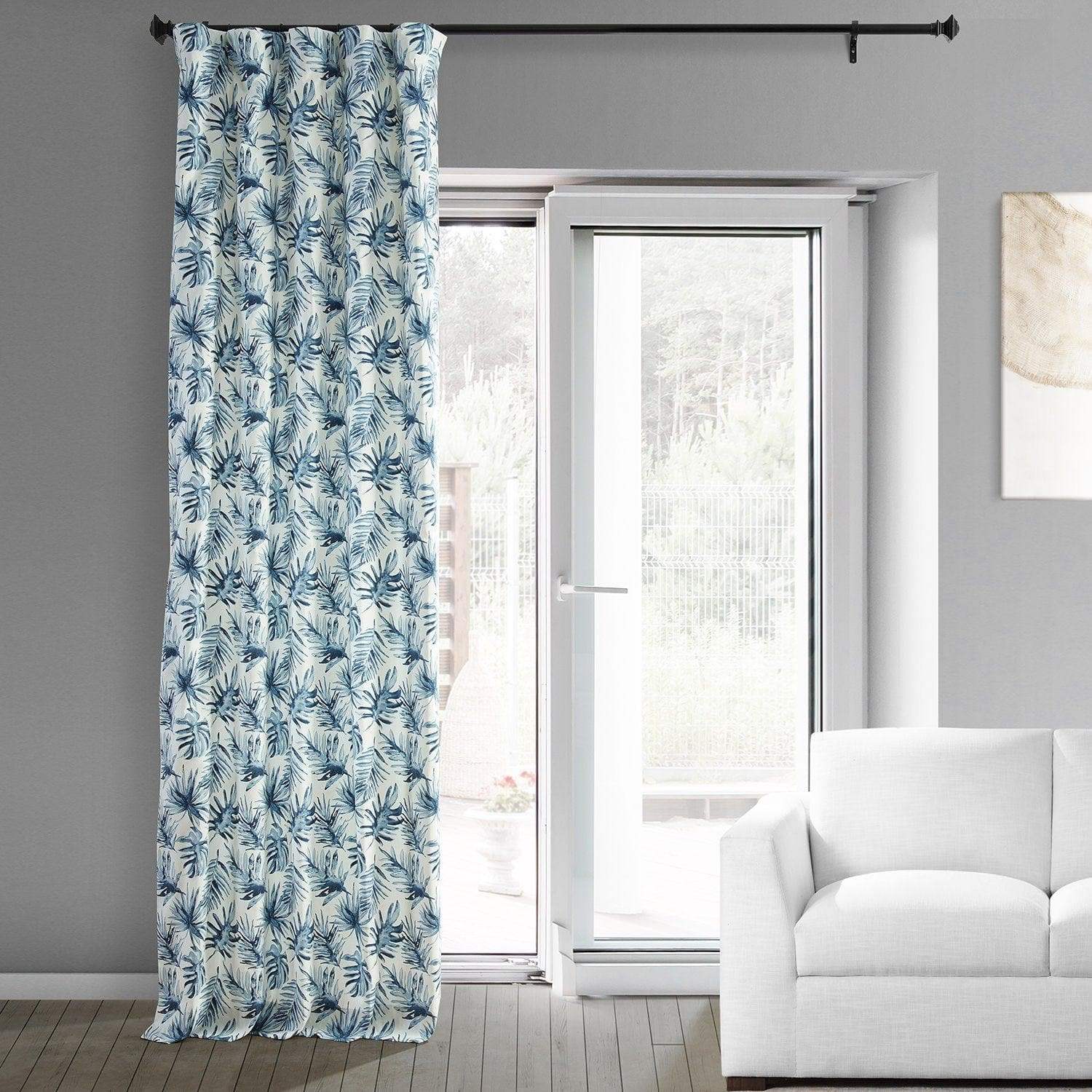 Artemis Blue Floral Printed Cotton Custom Curtain
