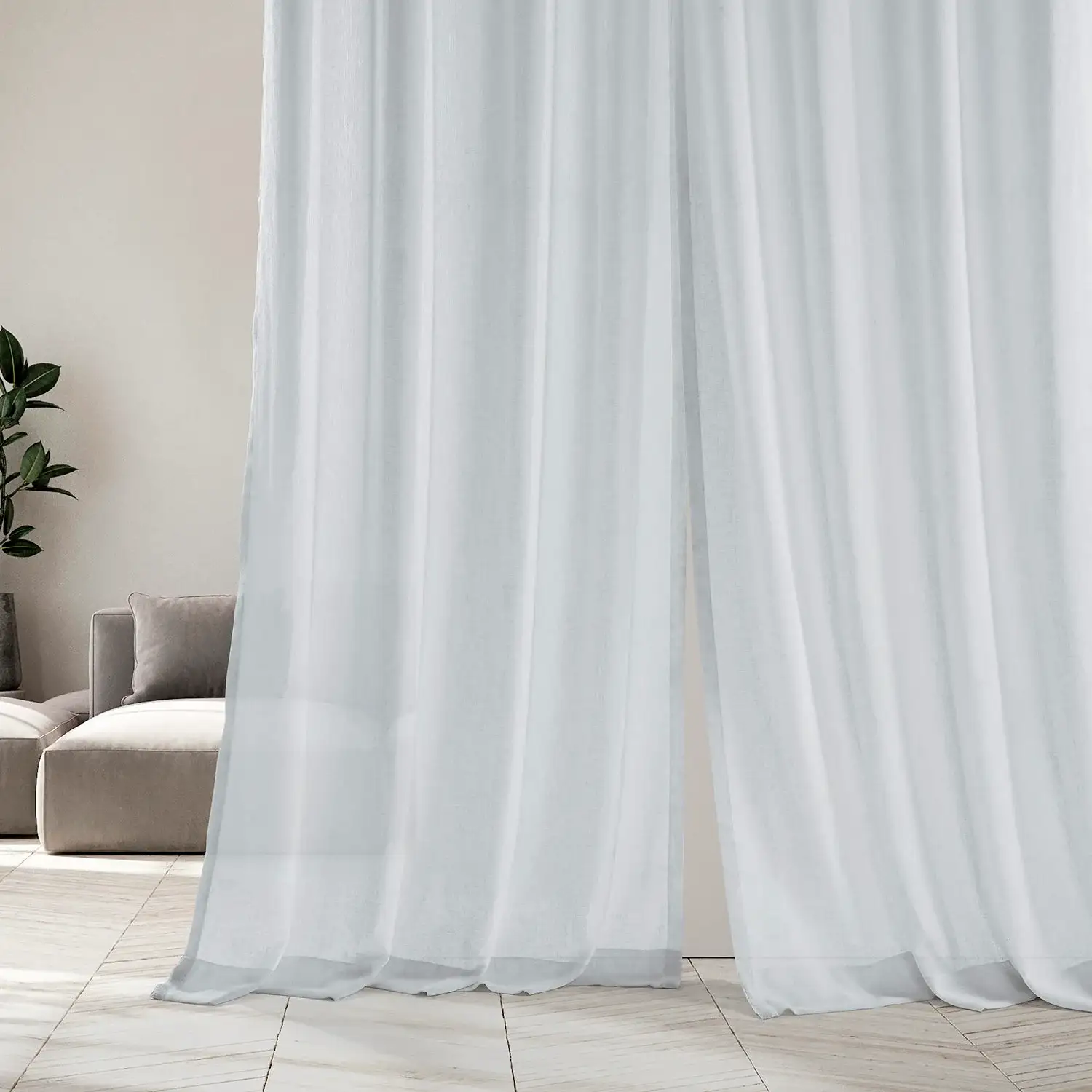 Aspen White Textured Faux Linen Sheer Custom Curtain - Image 3