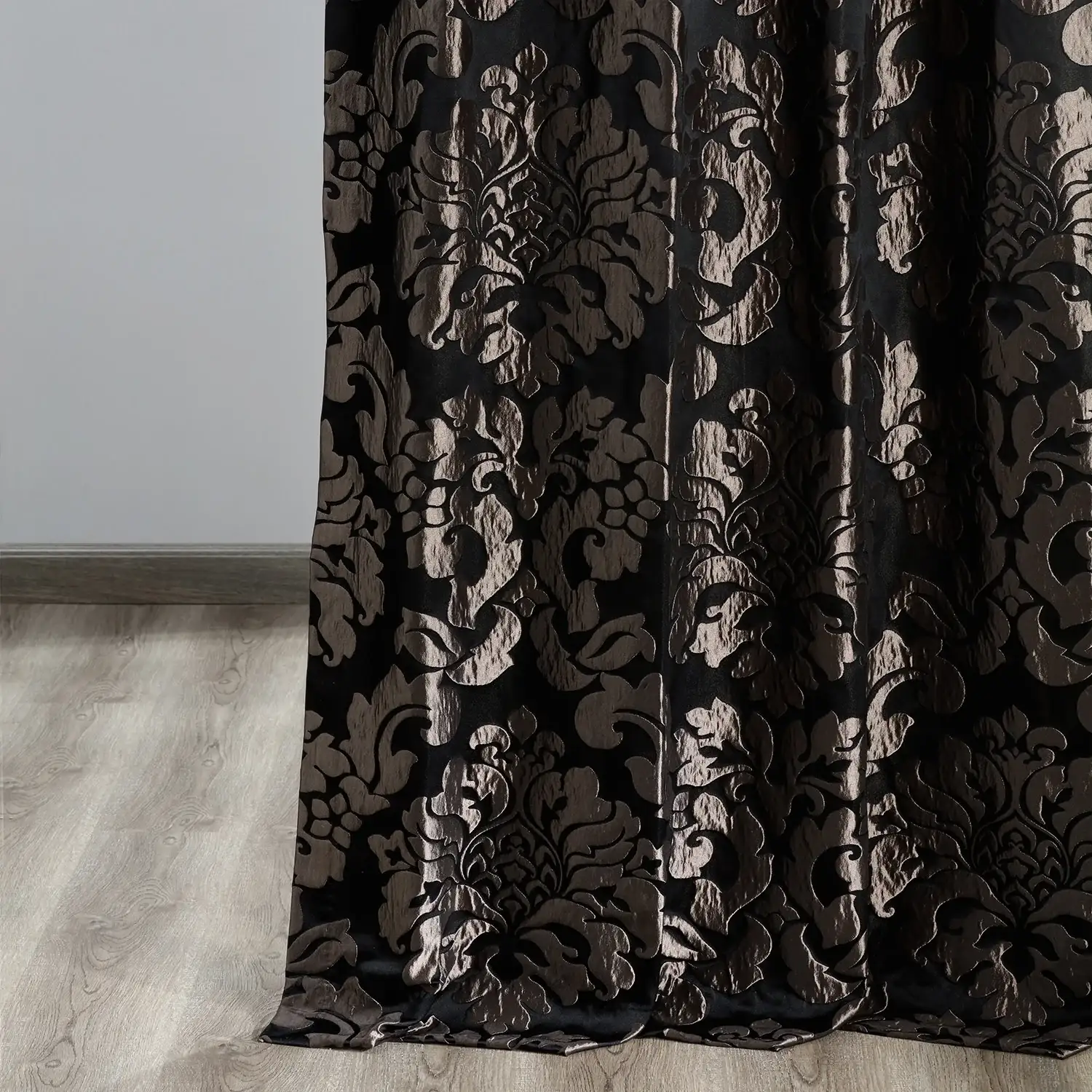 Astoria Black & Pewter Damask Faux Silk Jacquard Custom Curtain - Image 3