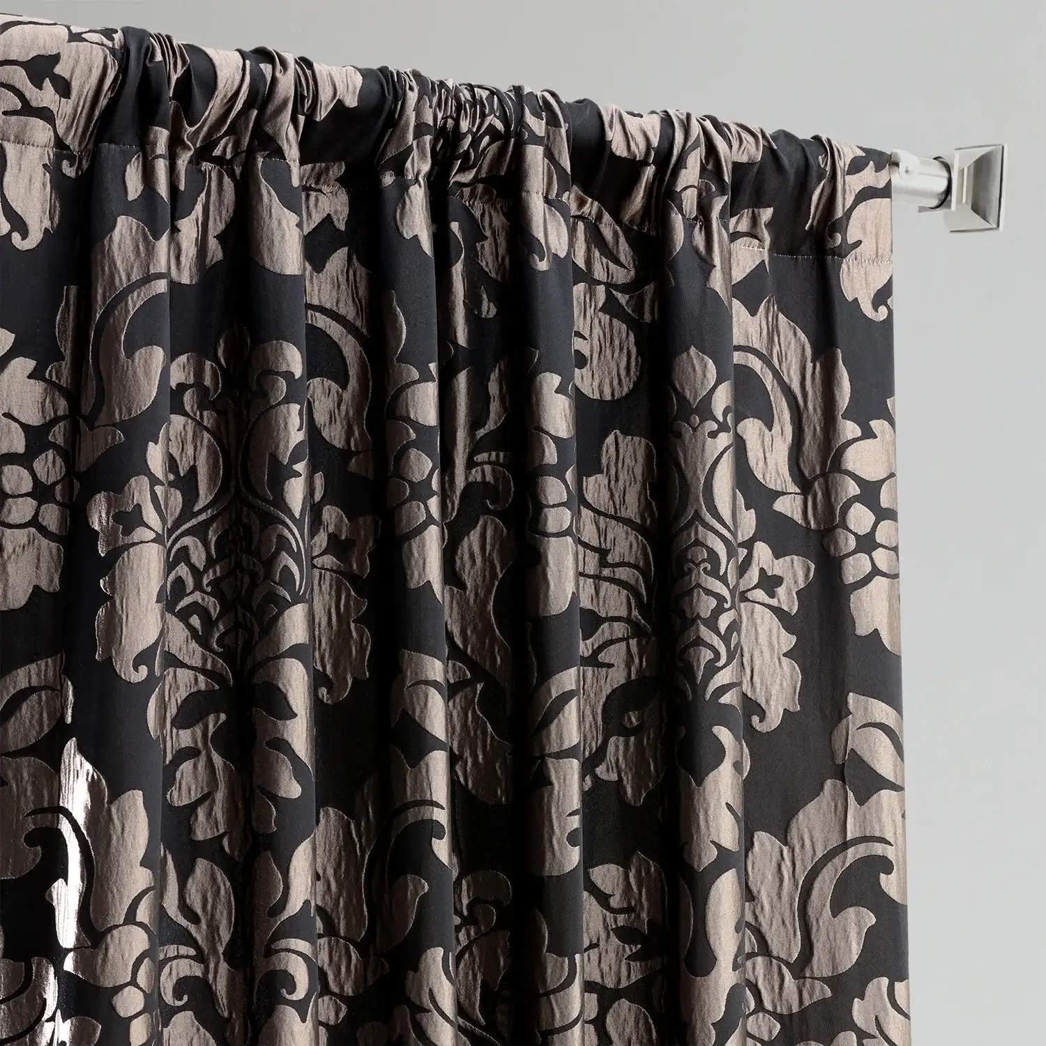 Astoria Black & Pewter Damask Faux Silk Jacquard Custom Curtain - Image 4