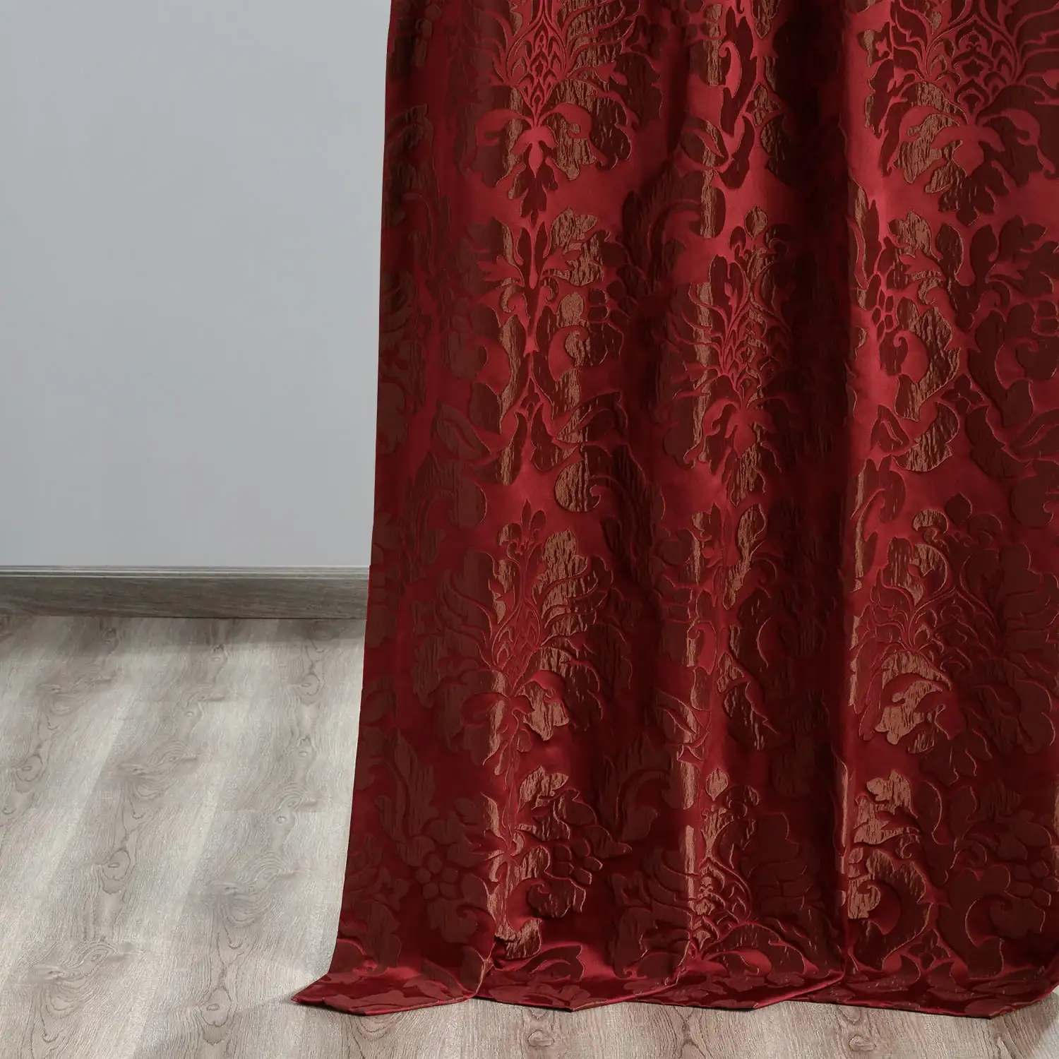 Astoria Red & Bronze Damask Faux Silk Jacquard Custom Curtain - Image 3