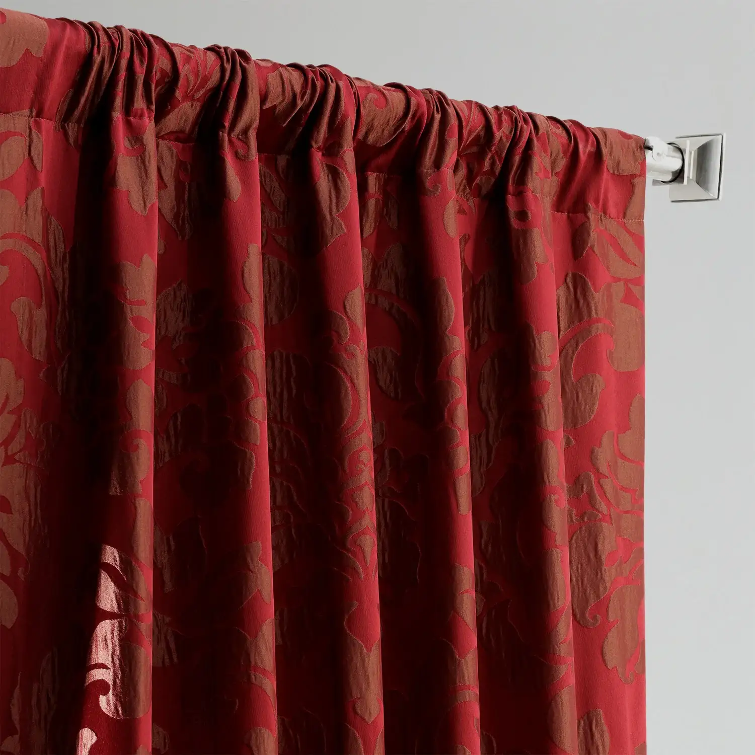 Astoria Red & Bronze Damask Faux Silk Jacquard Custom Curtain - Image 4