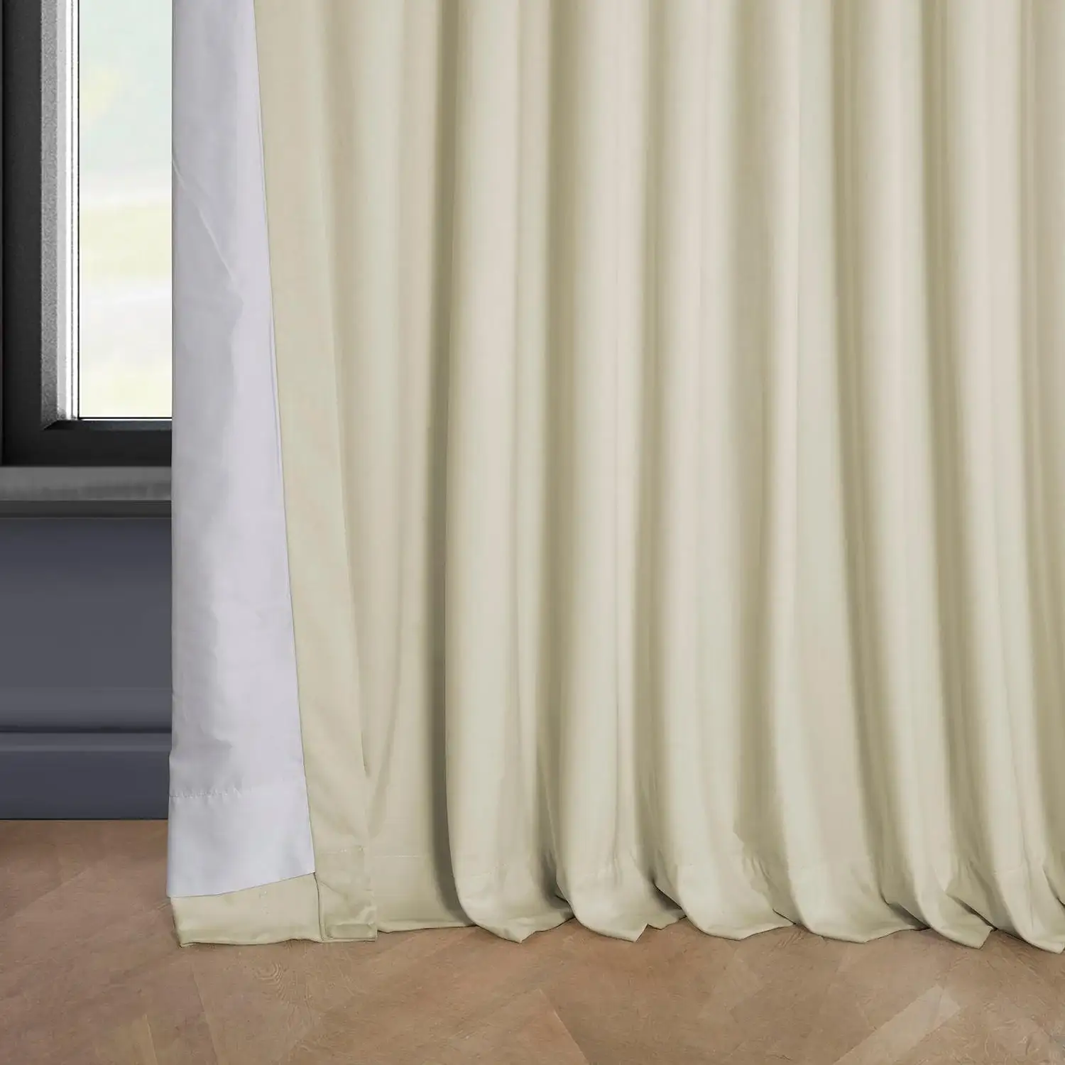Au Lait Crème Extra Wide Heritage Plush Velvet Room Darkening Curtain - Image 5