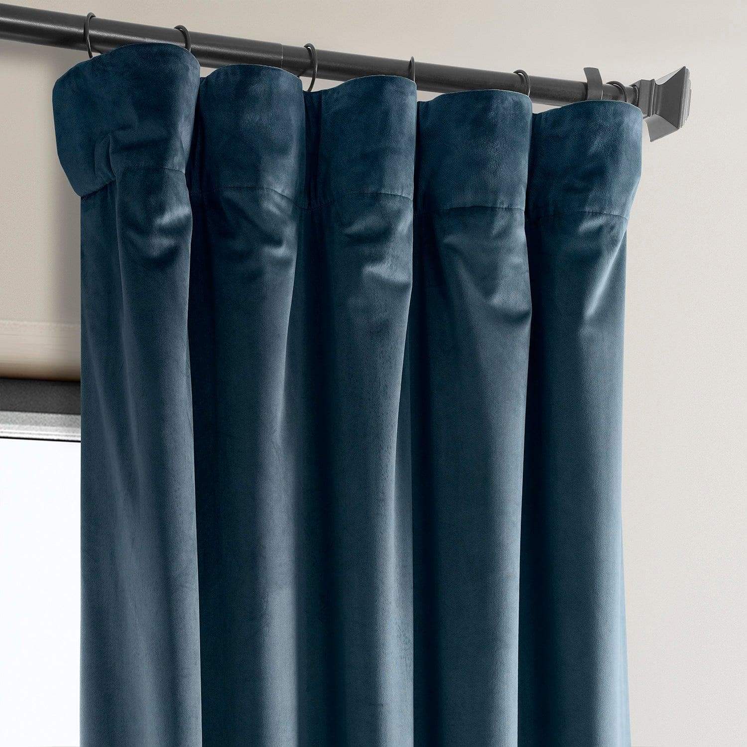 Avalon Blue Heritage Plush Velvet Room Darkening Curtain - Image 2