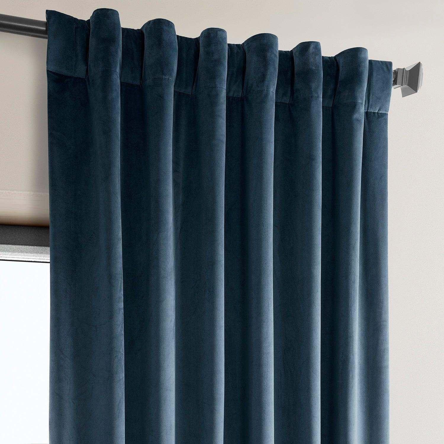 Avalon Blue Heritage Plush Velvet Room Darkening Curtain - Image 3