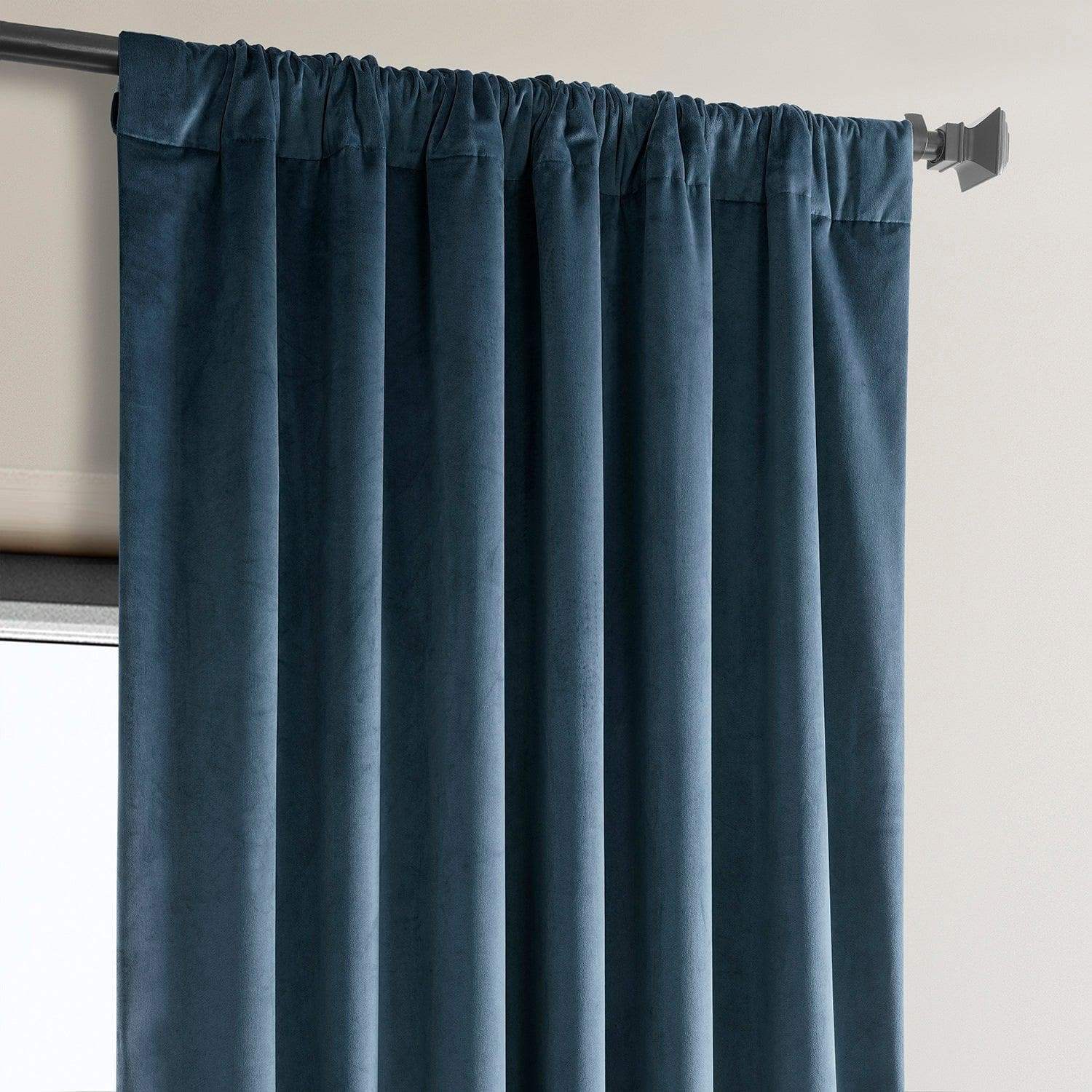 Avalon Blue Heritage Plush Velvet Room Darkening Curtain - Image 4