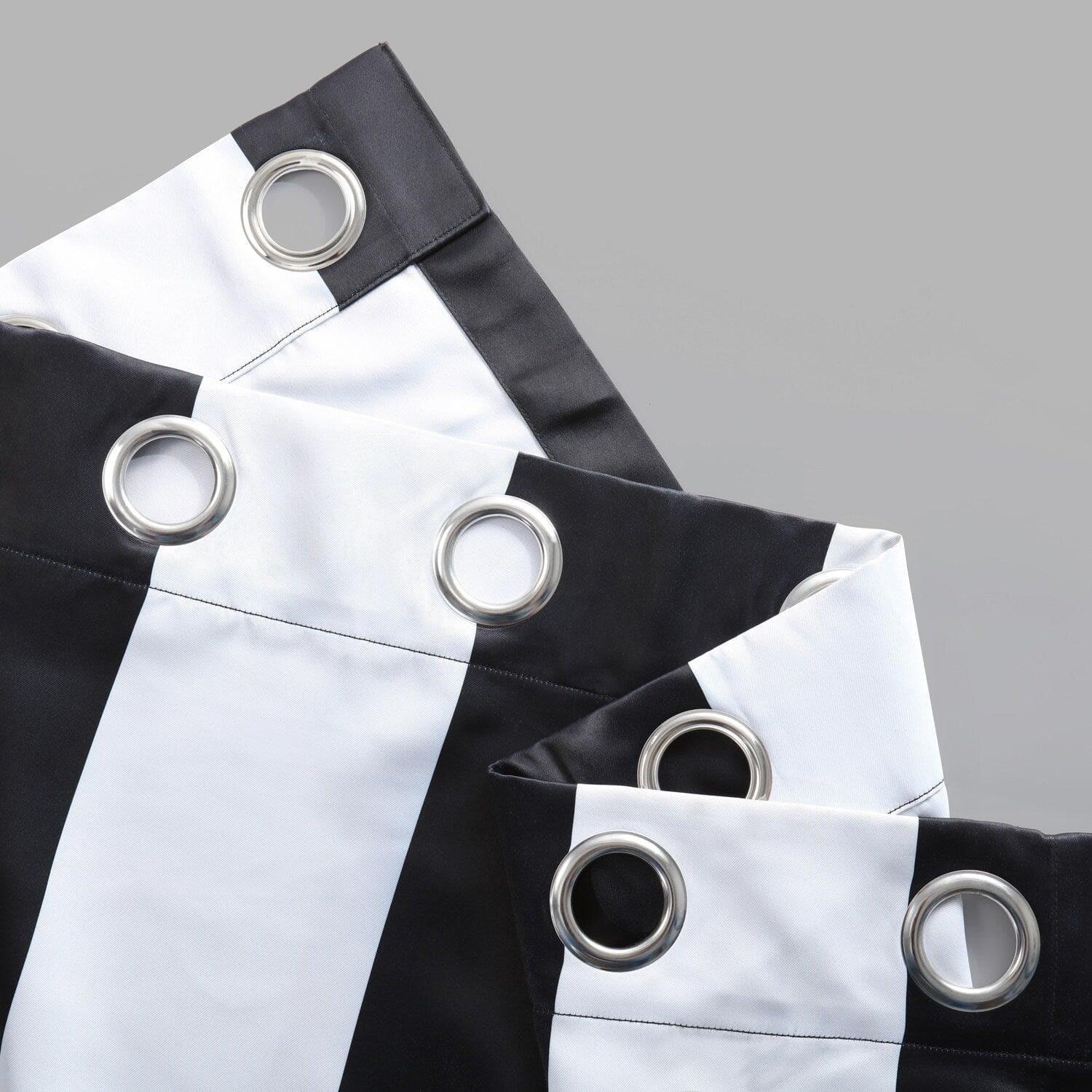 Awning Black & Fog White Striped Grommet Room Darkening Curtain - Image 3