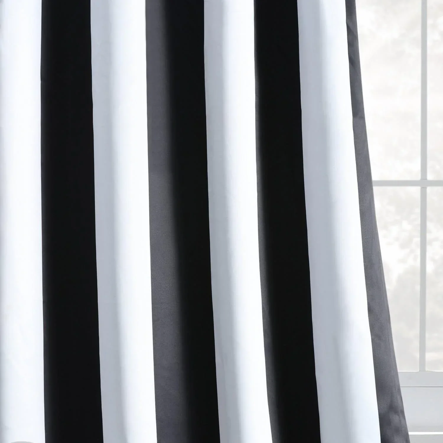 Awning Black & Fog White Striped Grommet Room Darkening Curtain - Image 6