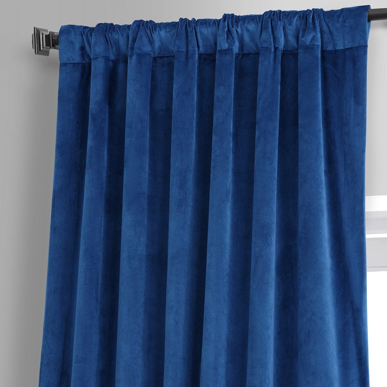 Babylonian Blue Signature Plush Velvet Hotel Blackout Curtain - Image 4