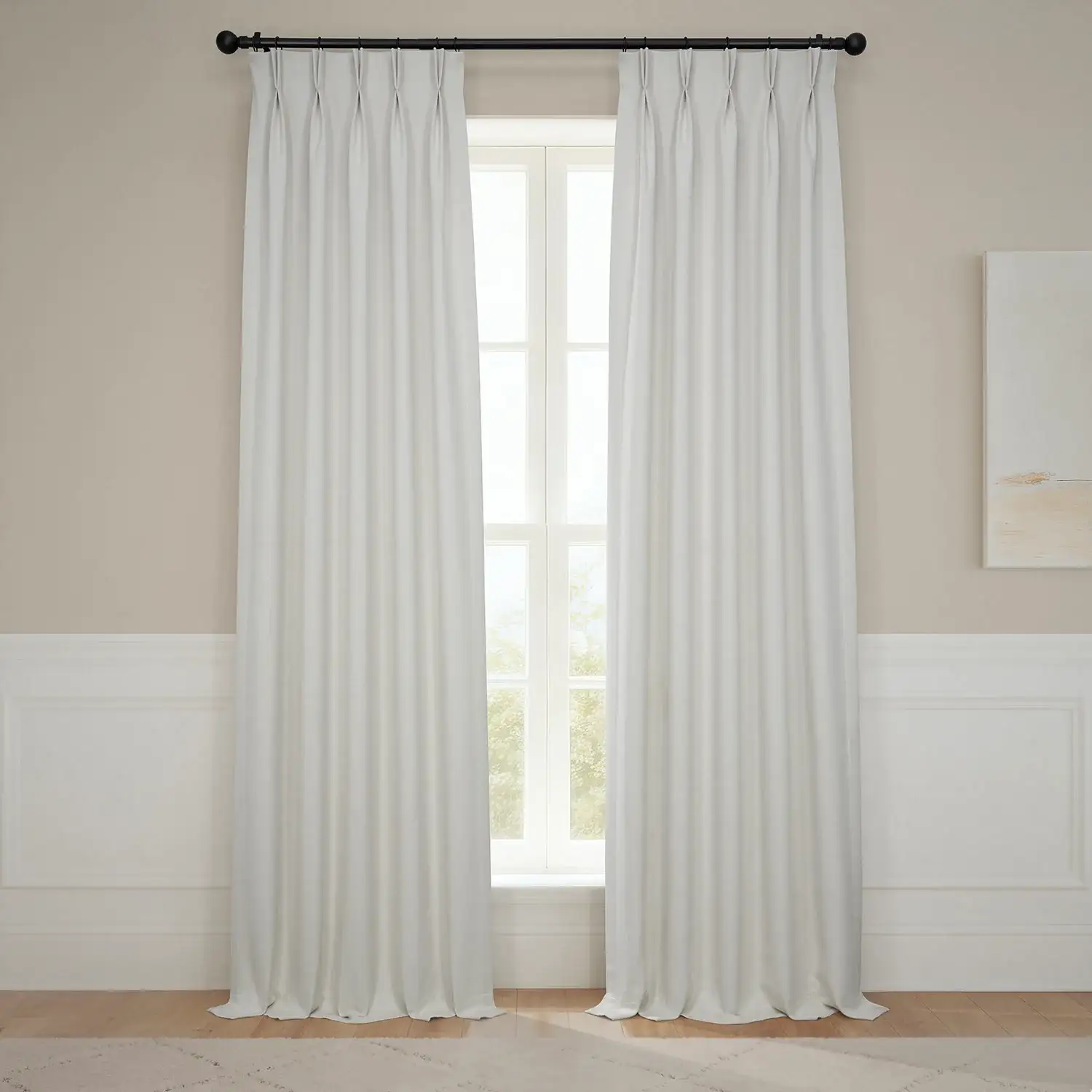 Birch French Pleat Textured Faux Linen Room Darkening Curtain