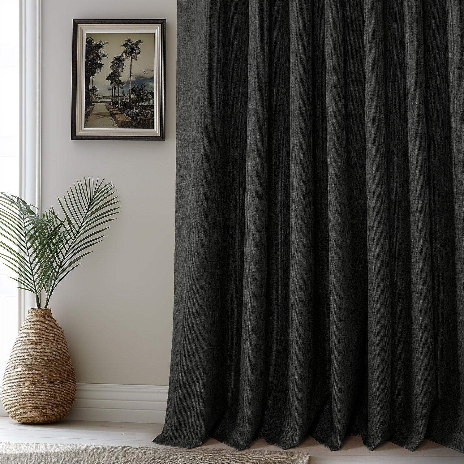 Black Vienna Basic Linen Blackout Curtain Pair (2 Panels) - Image 6