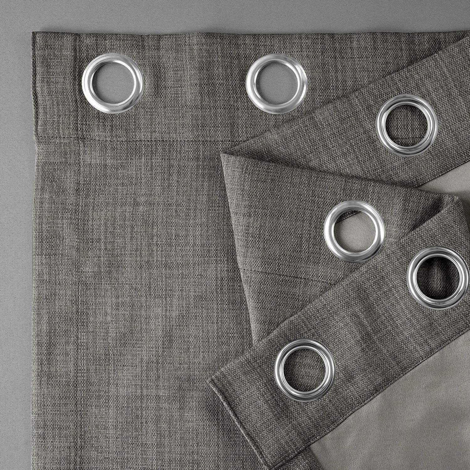 Blazer Grey Grommet Textured Faux Linen Room Darkening Curtain - Image 3