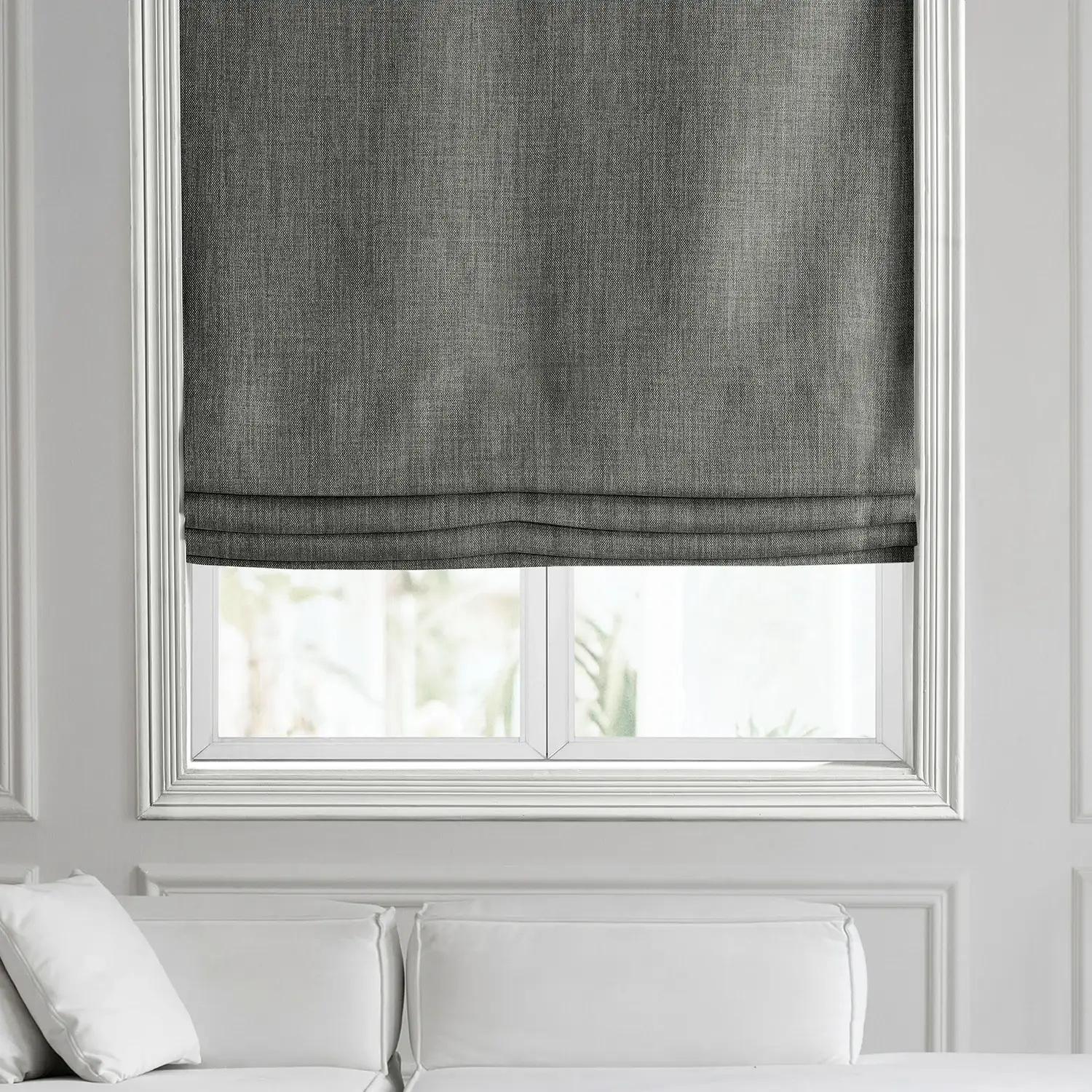 Blazer Grey Textured Faux Linen Roman Shade