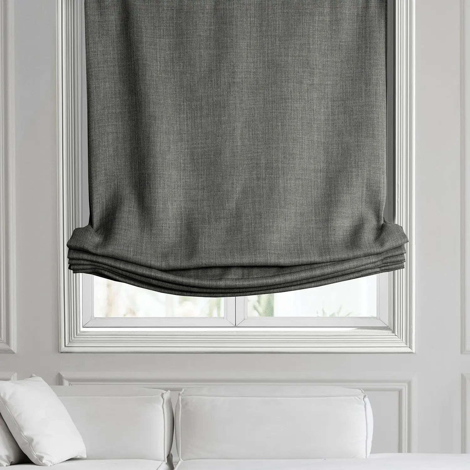 Blazer Grey Textured Faux Linen Roman Shade - Image 2