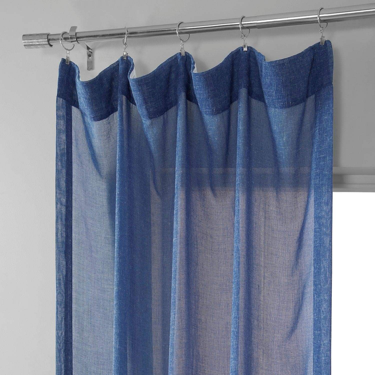Blue Cyan Faux Linen Sheer Curtain Pair (2 Panels) - Image 2