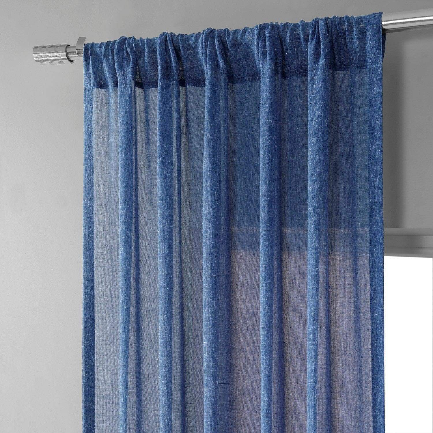 Blue Cyan Faux Linen Sheer Curtain Pair (2 Panels) - Image 3