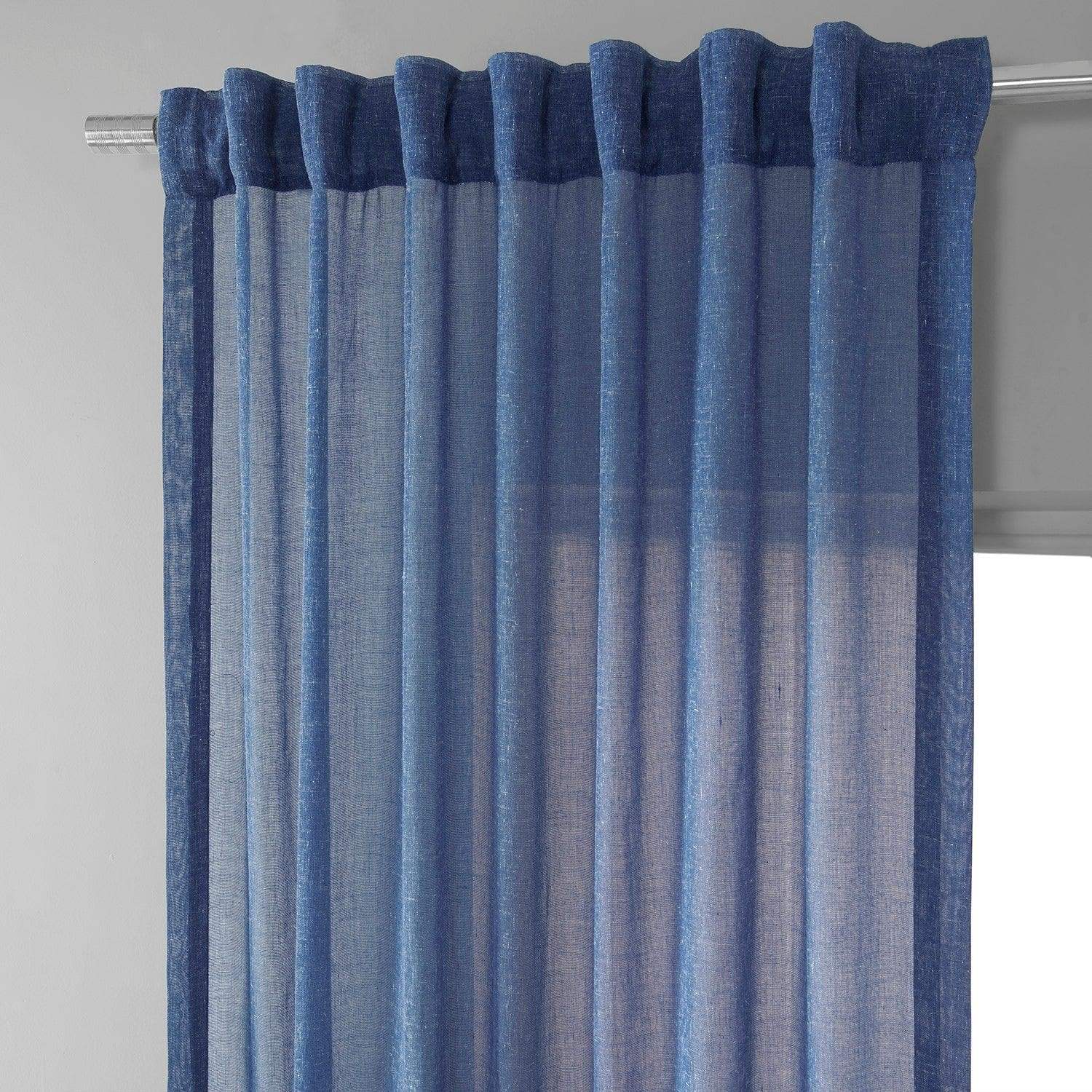 Blue Cyan Faux Linen Sheer Curtain Pair (2 Panels) - Image 4