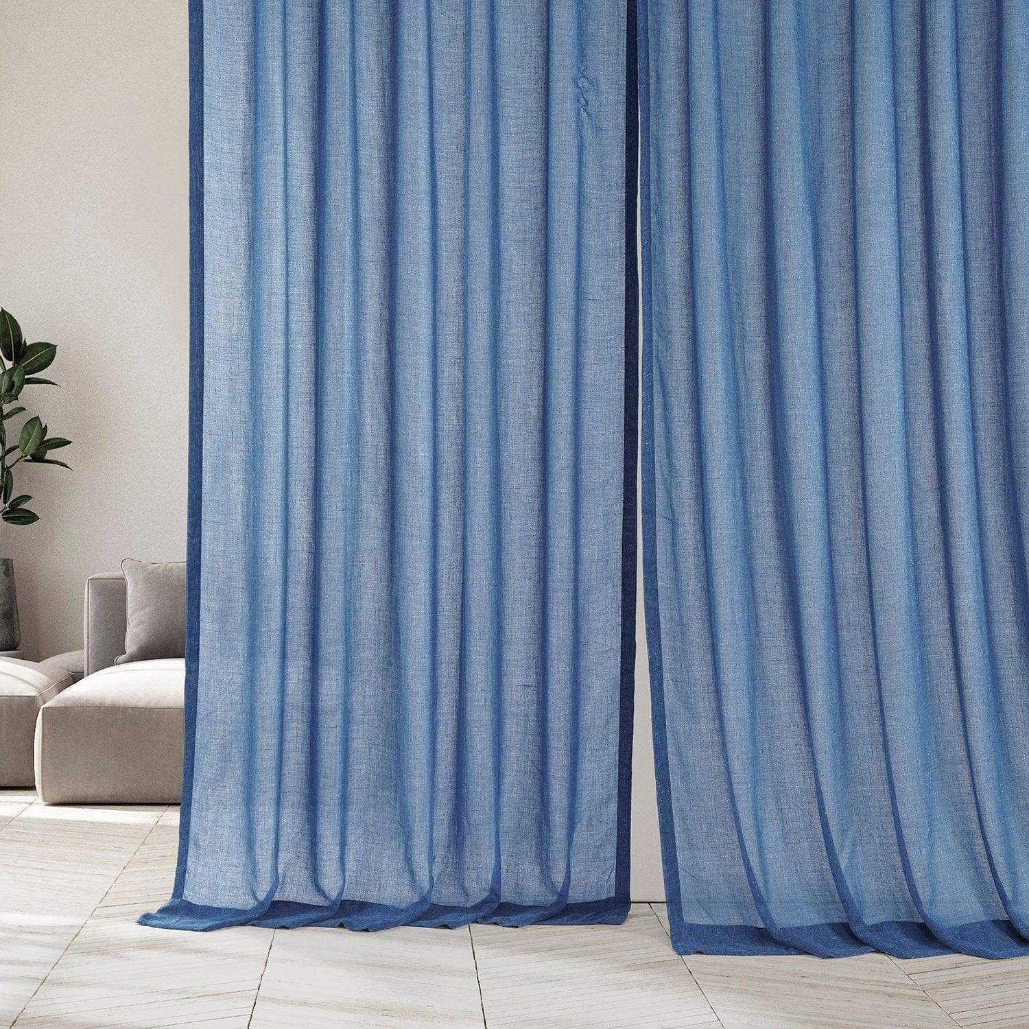 Blue Cyan Faux Linen Sheer Curtain Pair (2 Panels) - Image 5