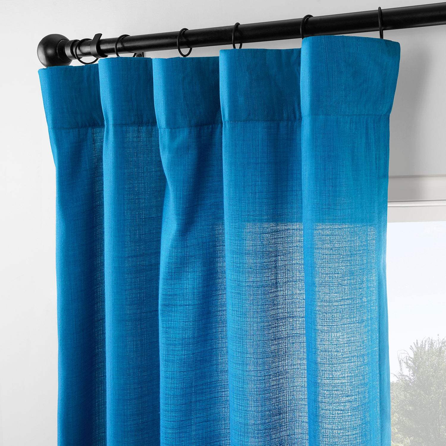 Blue Rustic Linen Weave Semi-Sheer Curtain Pair (2 Panels) - Image 2