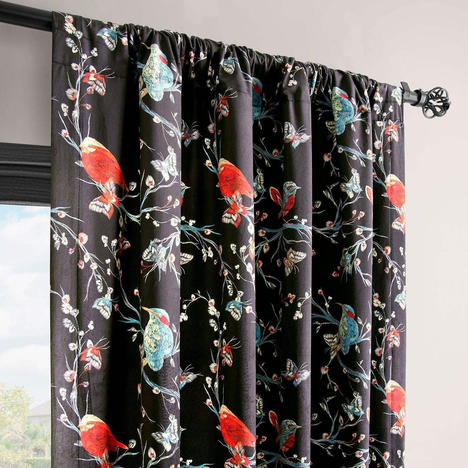 Botanic Garden Black Abstract Barcelona Velvet Room Darkening Curtain - Image 4