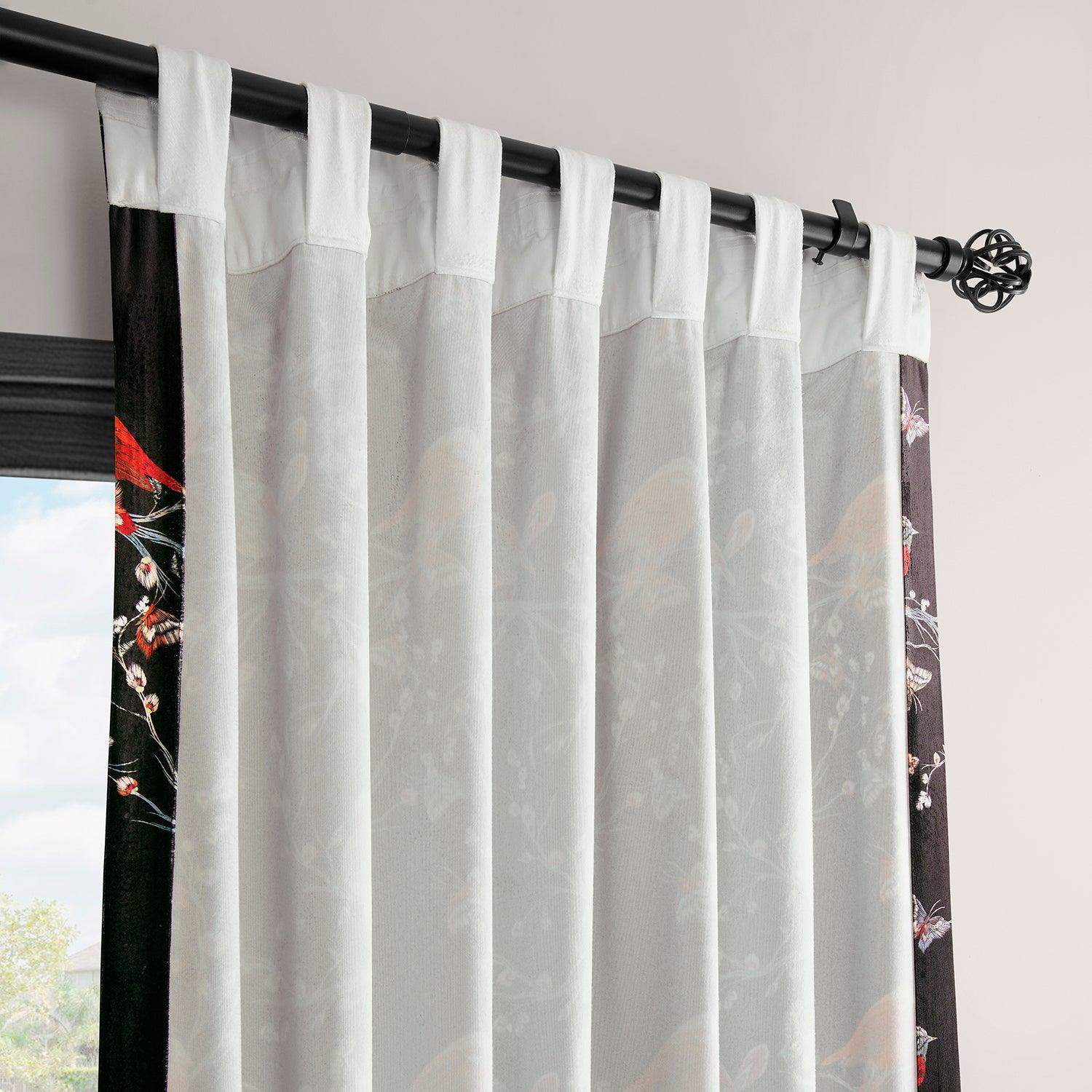 Botanic Garden Black Abstract Barcelona Velvet Room Darkening Curtain - Image 5