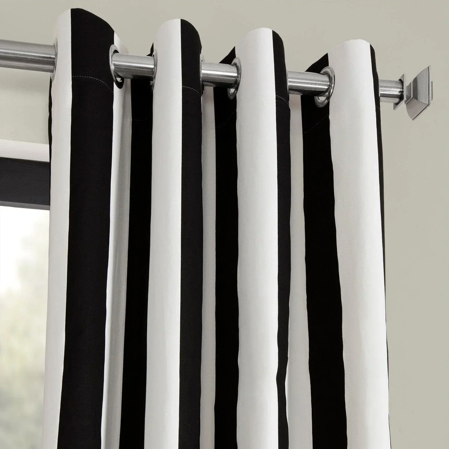 Cabana Black Striped Grommet Printed Cotton Room Darkening Curtain - Image 2