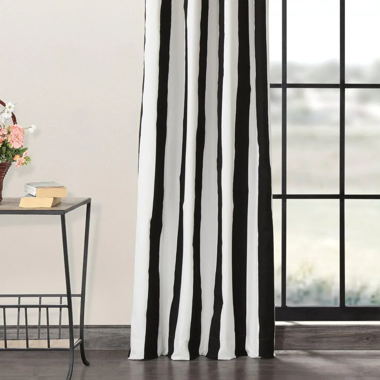 Cabana Black Striped Grommet Printed Cotton Room Darkening Curtain - Image 4