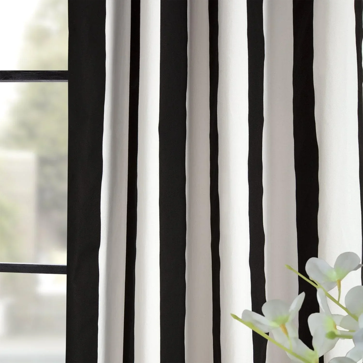 Cabana Black Striped Grommet Printed Cotton Room Darkening Curtain - Image 5