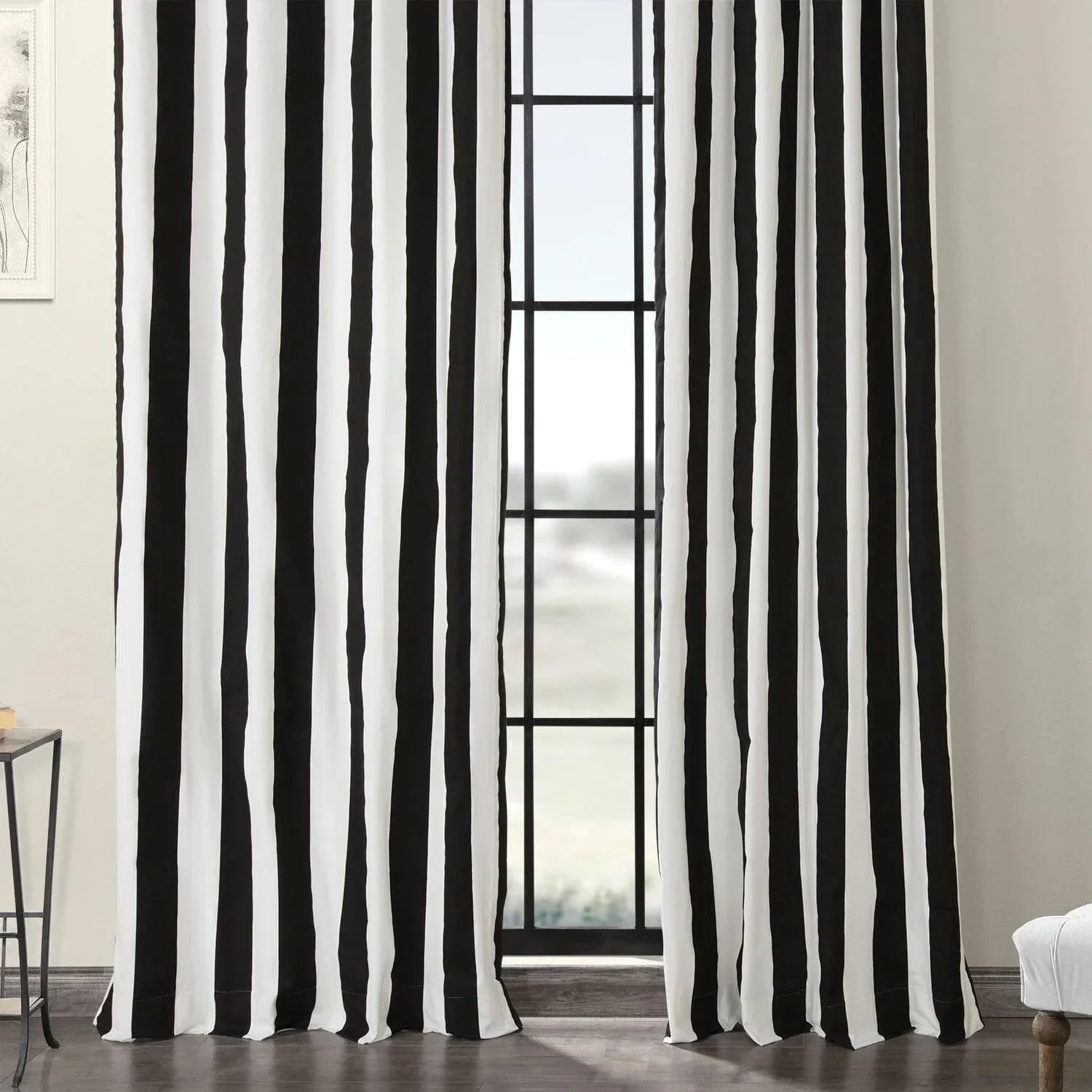 Cabana Black Striped Grommet Printed Cotton Room Darkening Curtain - Image 6