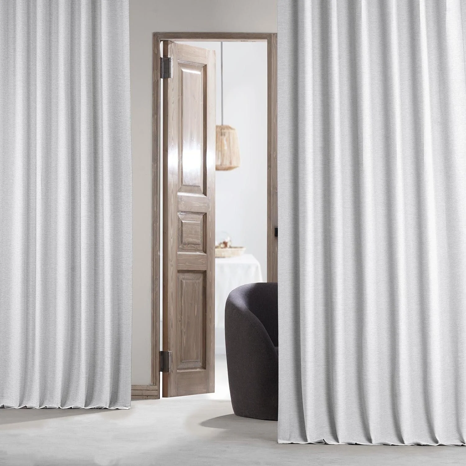 Chalk Off White Bellino Textured Faux Linen Room Darkening Curtain - Image 6