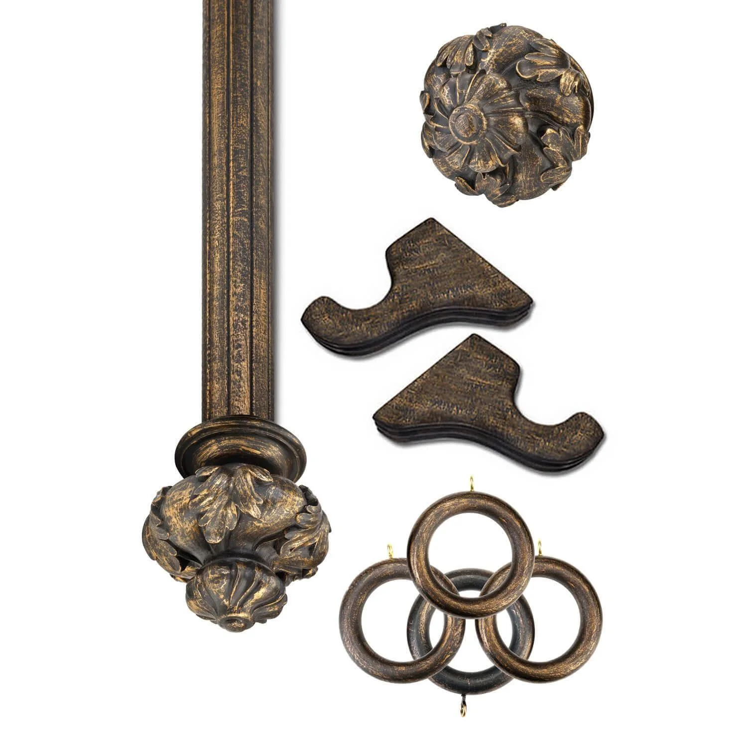 Crown Antique Bronze Wooden Rod Set